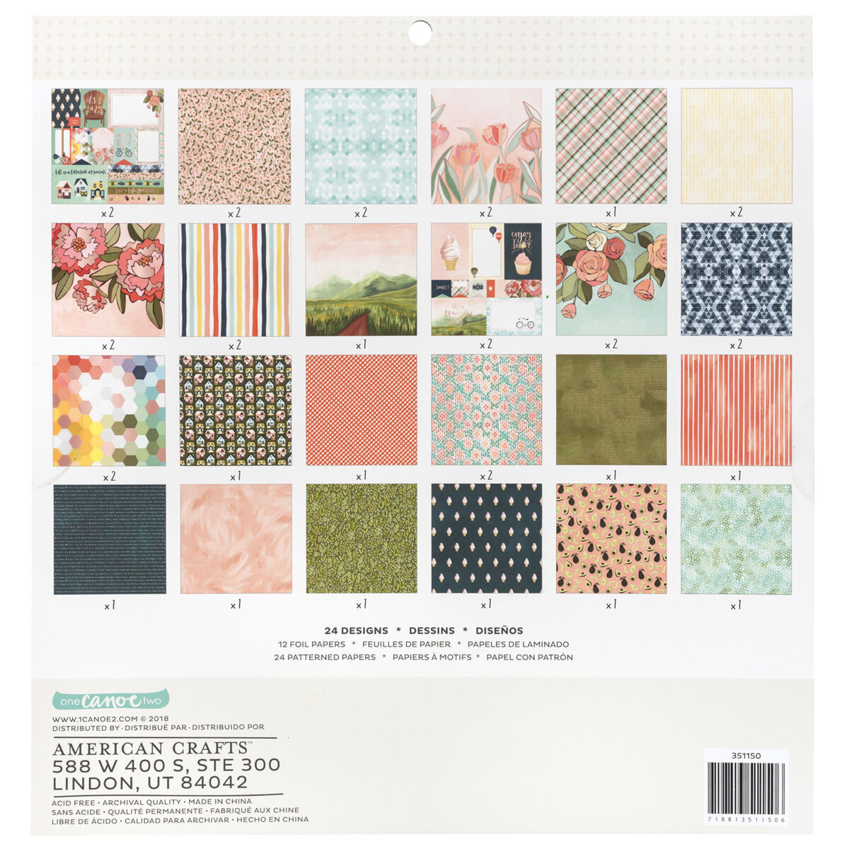 American Crafts - 1Canoe2 Saturday Afternoon 12x12 Paper Pad (36 Sheets)