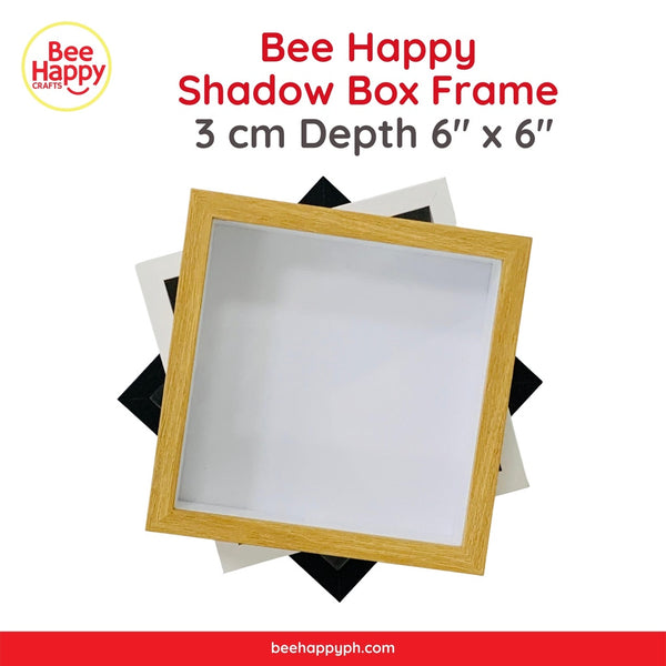 Bee Happy Shadow Box Frame w/ Glass Cover and Stand 3cm Depth 6" x 6"