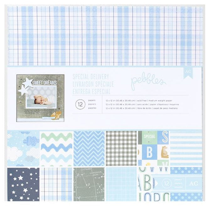 Pebbles Special Delivery Boy Paper Pack 12 Sheets