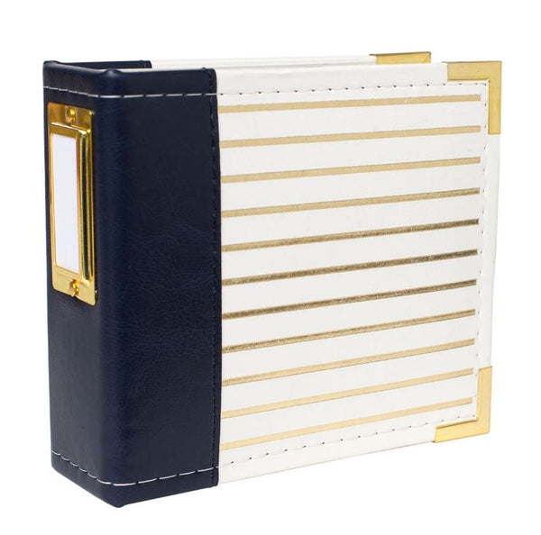We R Memory Keepers 4" x 4" D-ring Album Navy With Gold Foil Stripes