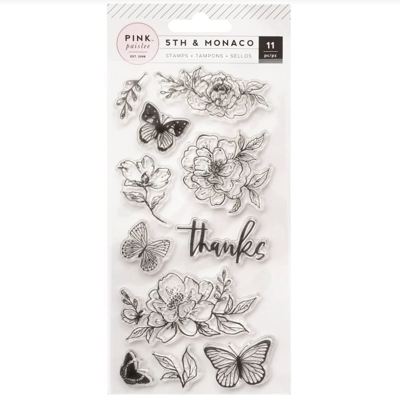 American Crafts 5th and Monaco Pink Paislee Acrylic Clear Stamps