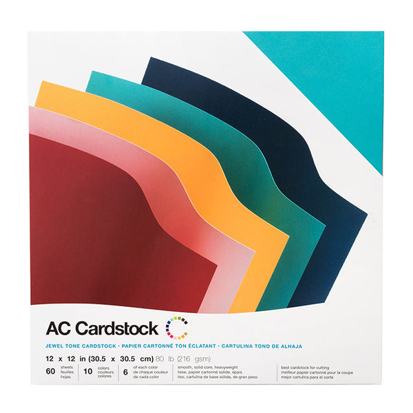 American Crafts Smooth Cardstocks Variety Pack Jewel Tones 12" x 12", 60 Sheets 216gsm