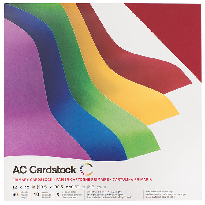 American Crafts Smooth Cardstocks Variety Pack Primary Colors 12" x 12", 60 Sheets 216gsm