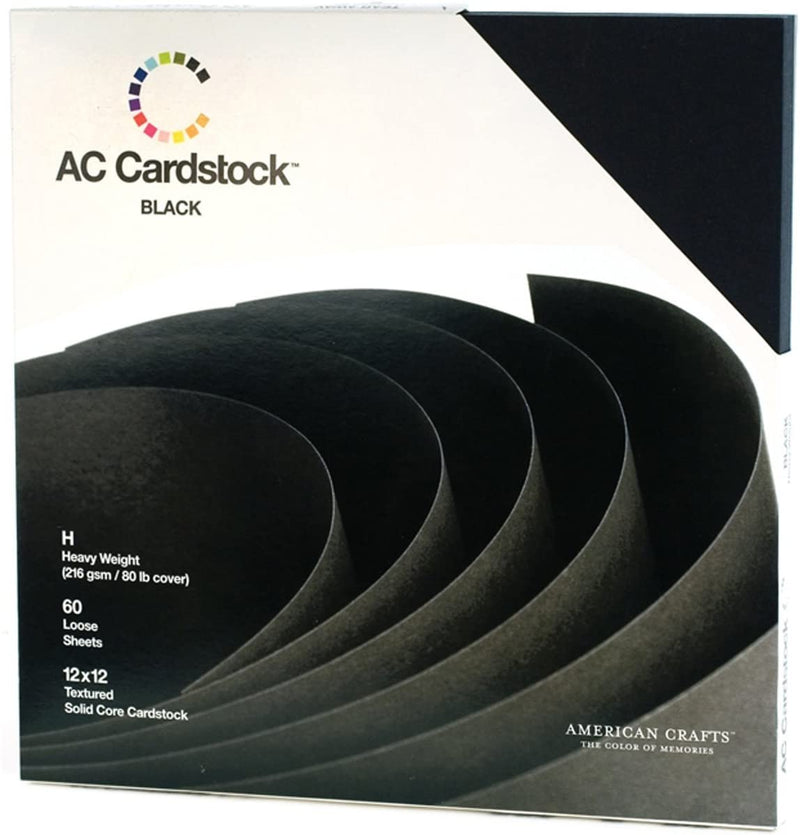 American Crafts Black Textured Cardstocks Variety Pack 12" x 12", 60 Sheets 216gsm