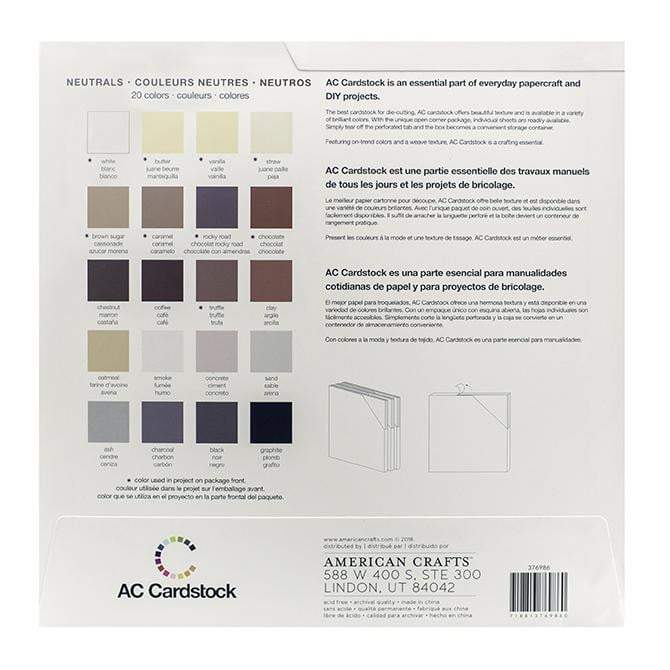 American Crafts Neutrals Textured Cardstocks Variety Pack 12" x 12", 60 Sheets 216gsm