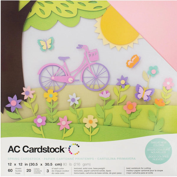 American Crafts Spring Textured Cardstocks Variety Pack 12" x 12", 60 Sheets 216gsm