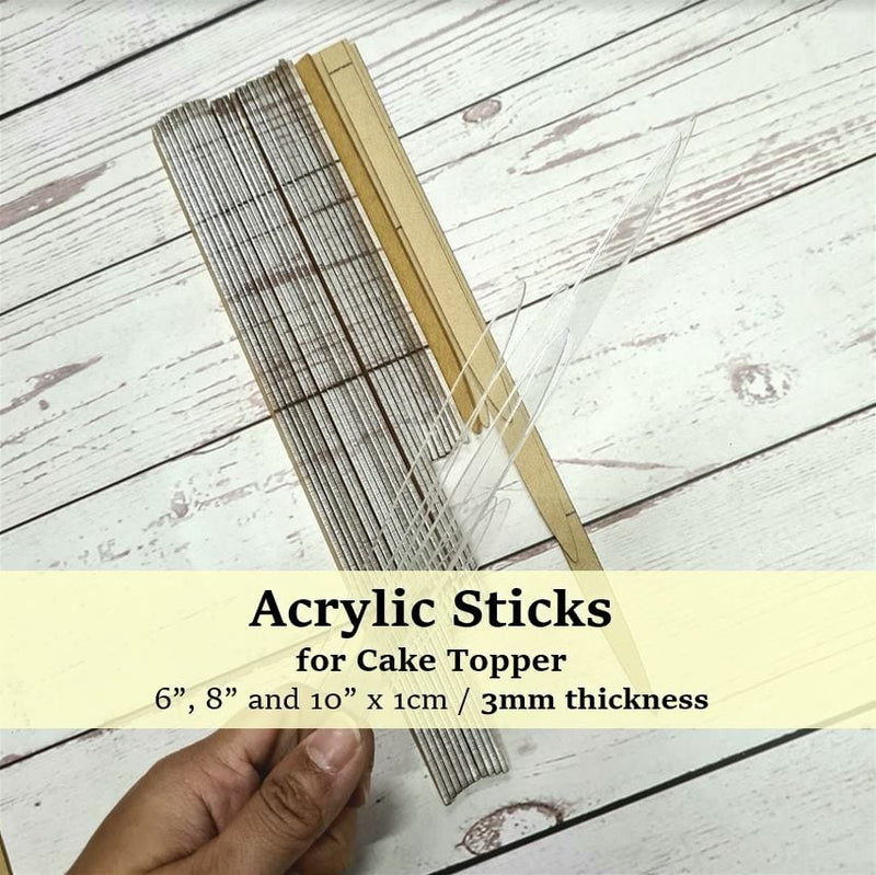 Acrylic Sticks for Cake Topper (6, 8, 10 x 1cm)