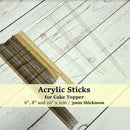 Acrylic Sticks for Cake Topper by 5pcs (6", 8", 10" x 1cm)