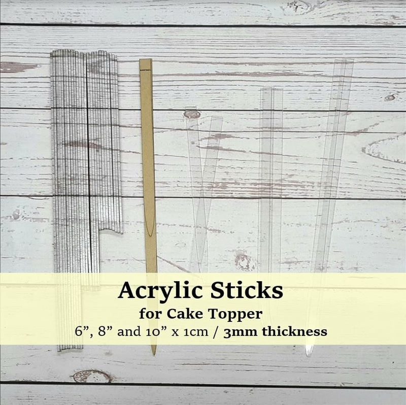 Acrylic Cake Topper Sticks | Thick | Package of 10