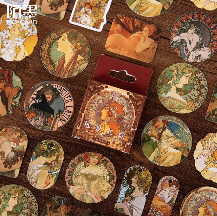 MoCard Alphonse Maria Mucha Sticker Flakes in a Box