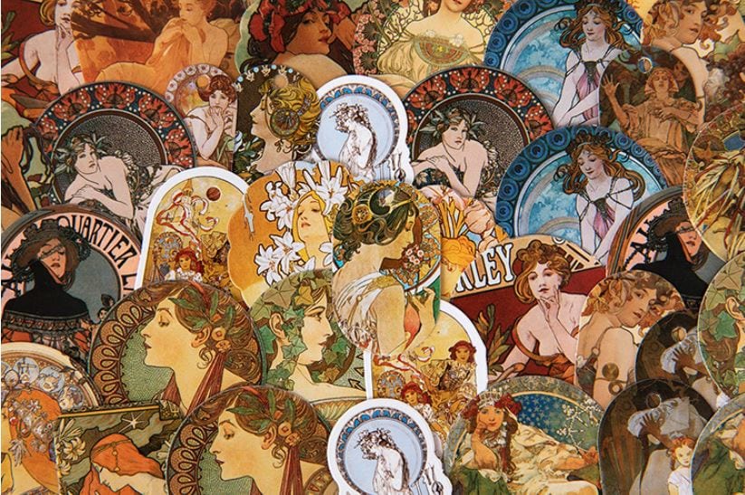 MoCard Alphonse Maria Mucha Sticker Flakes in a Box