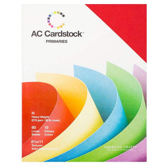 American Crafts Textured Cardstocks Variety Pack Primaries 8.5" x 11", 60 Sheets 216gsm