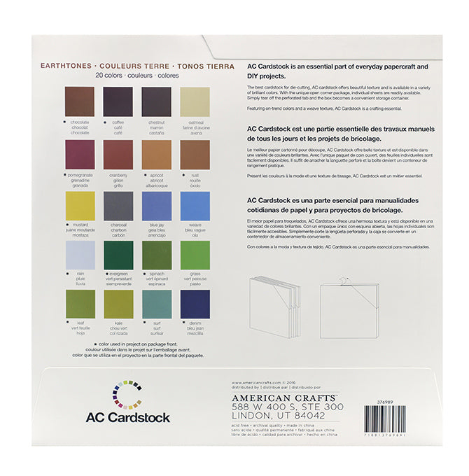 American Crafts Earthtones Textured Cardstocks Variety Pack 12" x 12", 60 Sheets 216gsm