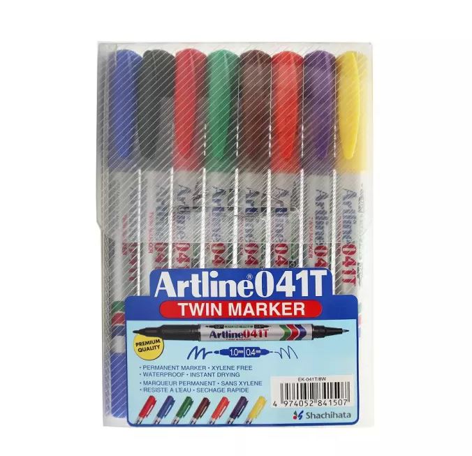 Artline Twin Permanent Marker (0.4mm and 1mm) Set of 8