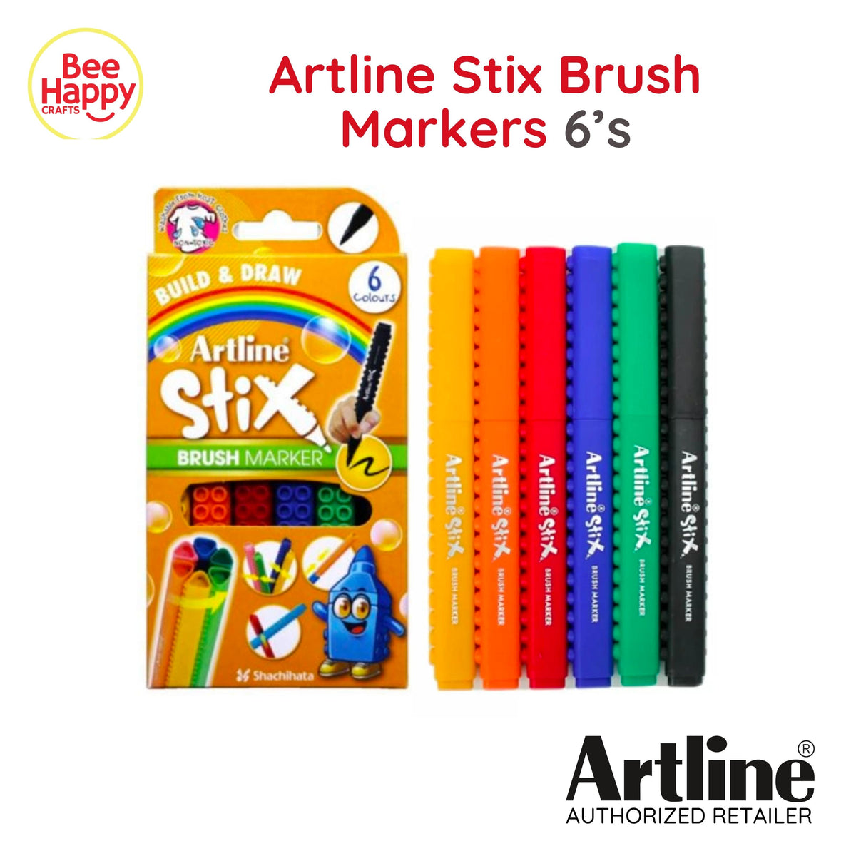 Artline Stix Brush Markers 6's