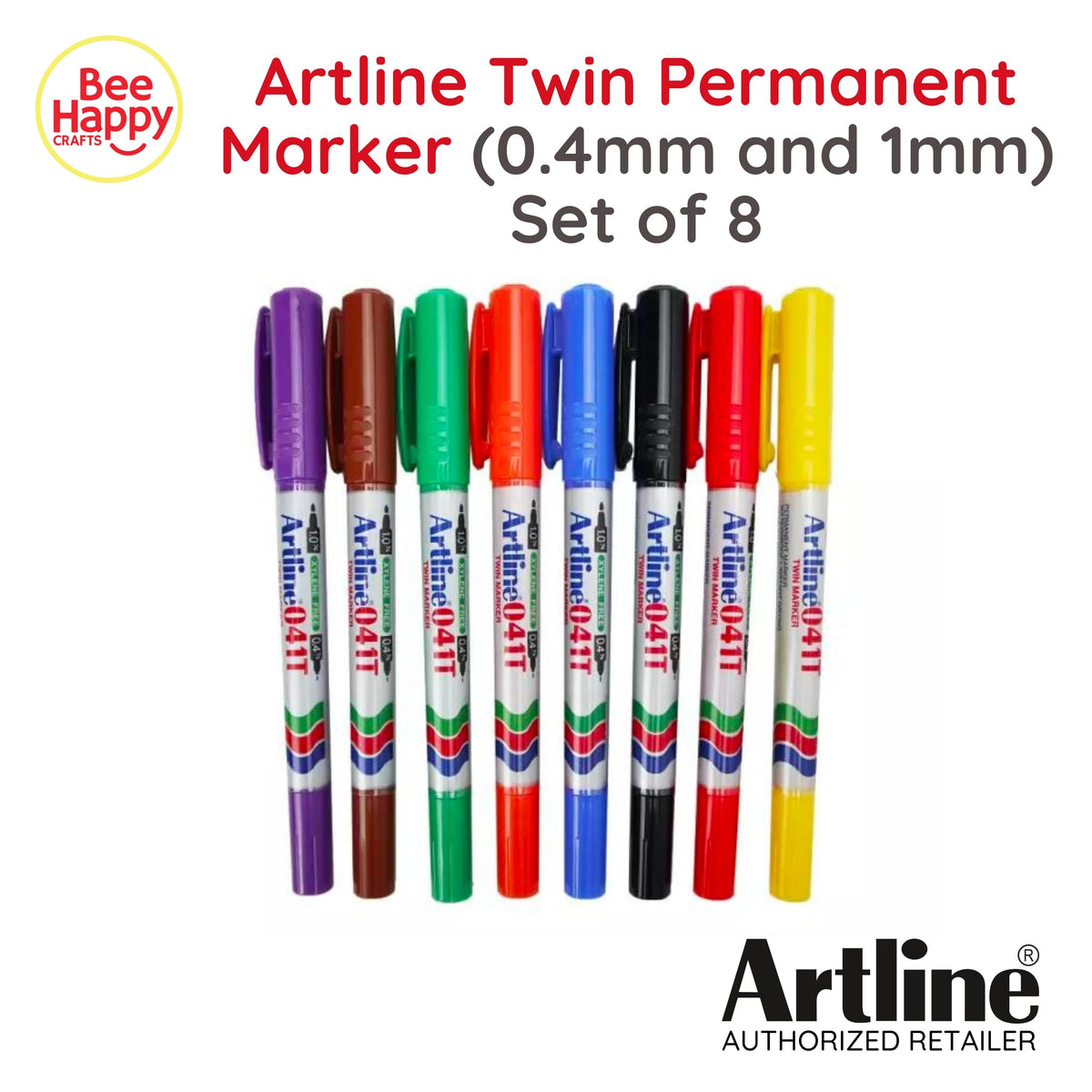 Artline Twin Permanent Marker (0.4mm and 1mm) Set of 8