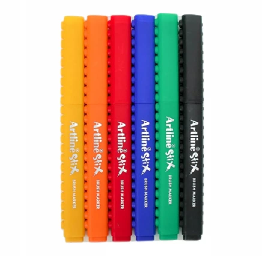 Artline Stix Brush Markers 6's