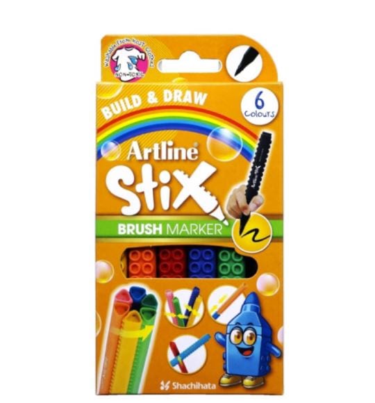 Artline Stix Brush Markers 6's