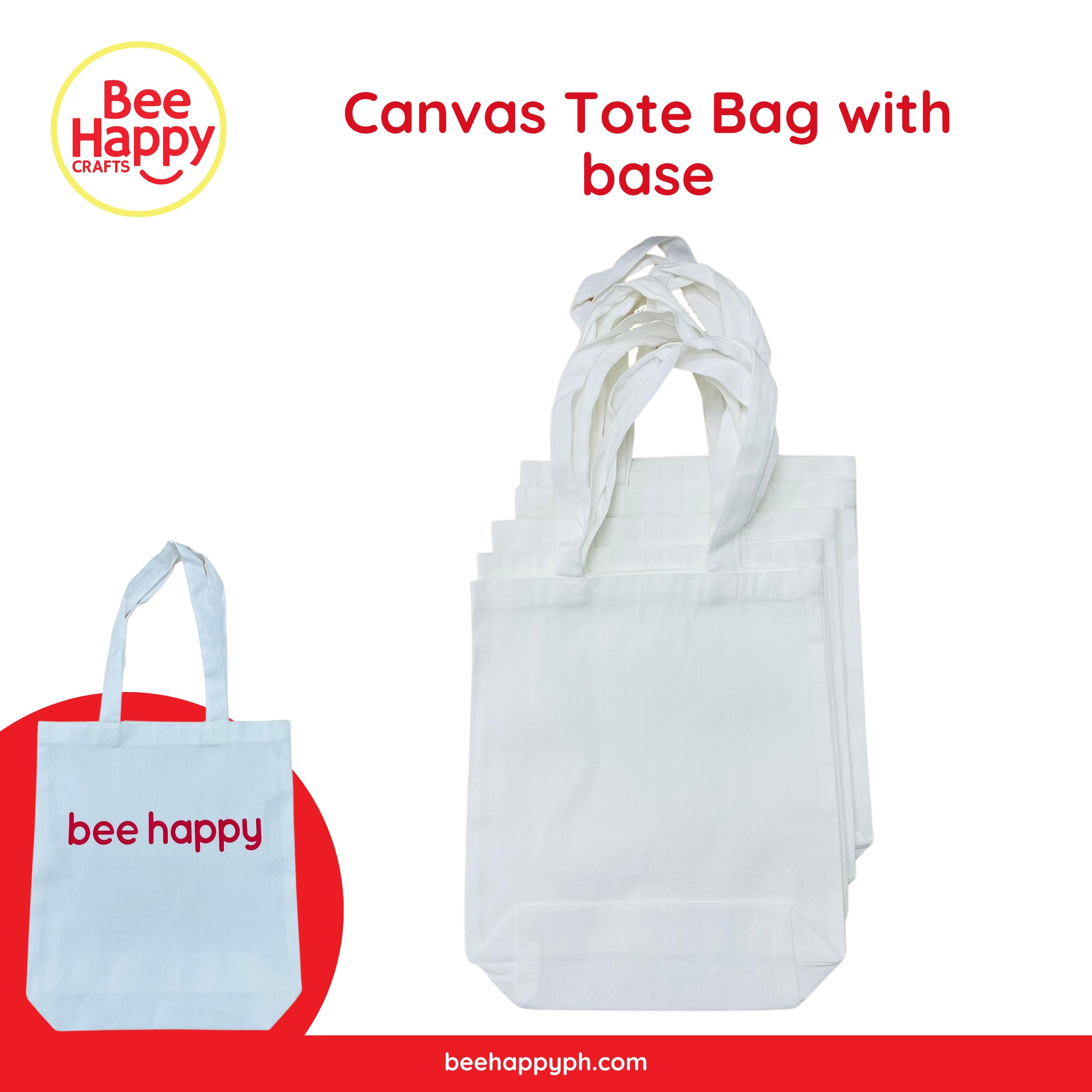 Bee Happy Canvas Tote Bag with base 12x14x3