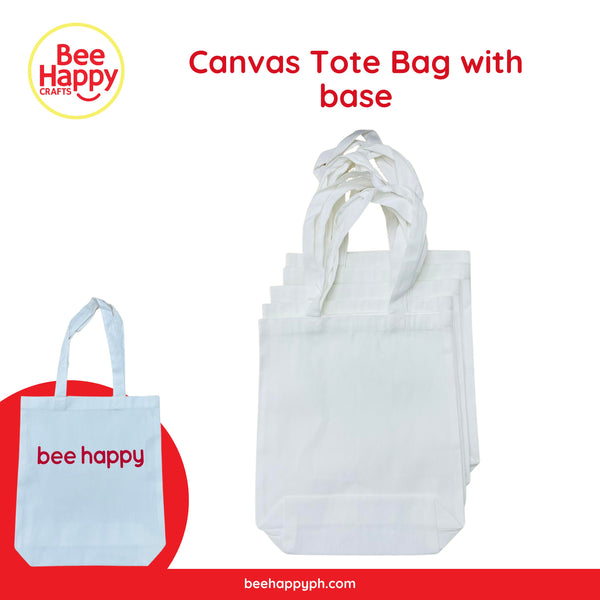 Bee Happy Canvas Tote Bag with base