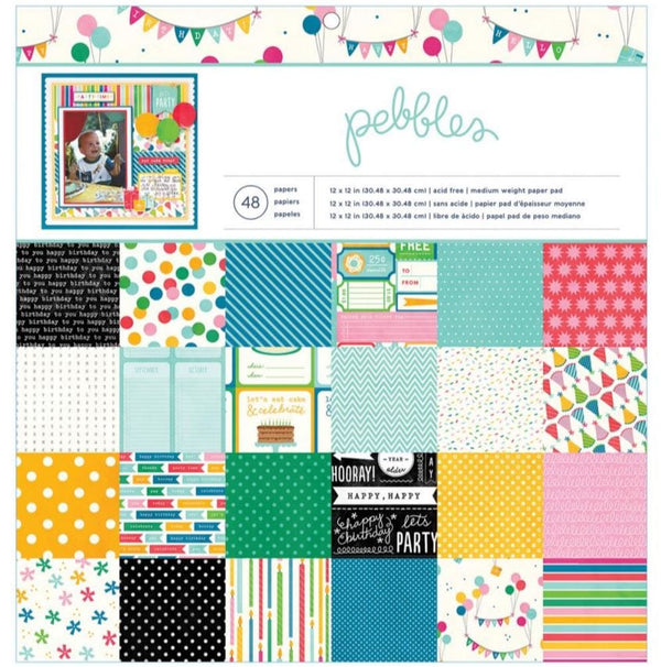 Pebbles Birthday Wishes Paper Pad 12"X12" 48/Pkg