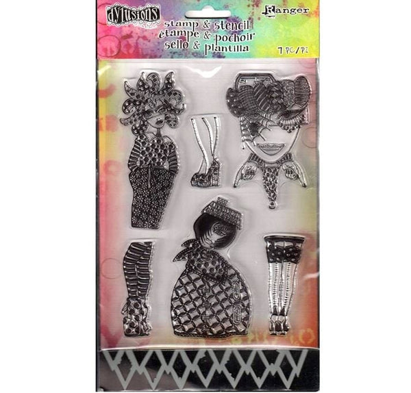 Ranger Dylusions Black Diamonds Clear Stamps and Stencil Set