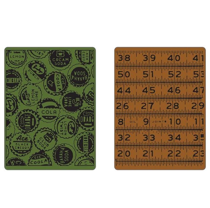 Sizzix Bottle Caps & Rulers By Tim Holtz Texture Fades A2 Embossing Folders 2/Pkg