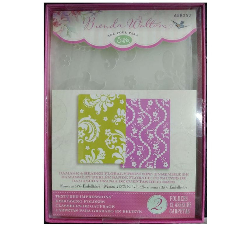Sizzix Damask &amp; Beaded Floral Stripe Textured Impressions A6 Embossing Folder 2pcs