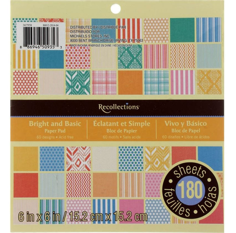 Recollections Bright and Basic Paper Pad 6" x 6" (60 sheets and 180 sheets available)