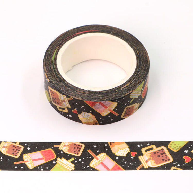 Black Bubble Tea Washi Tape 15mm x 10m