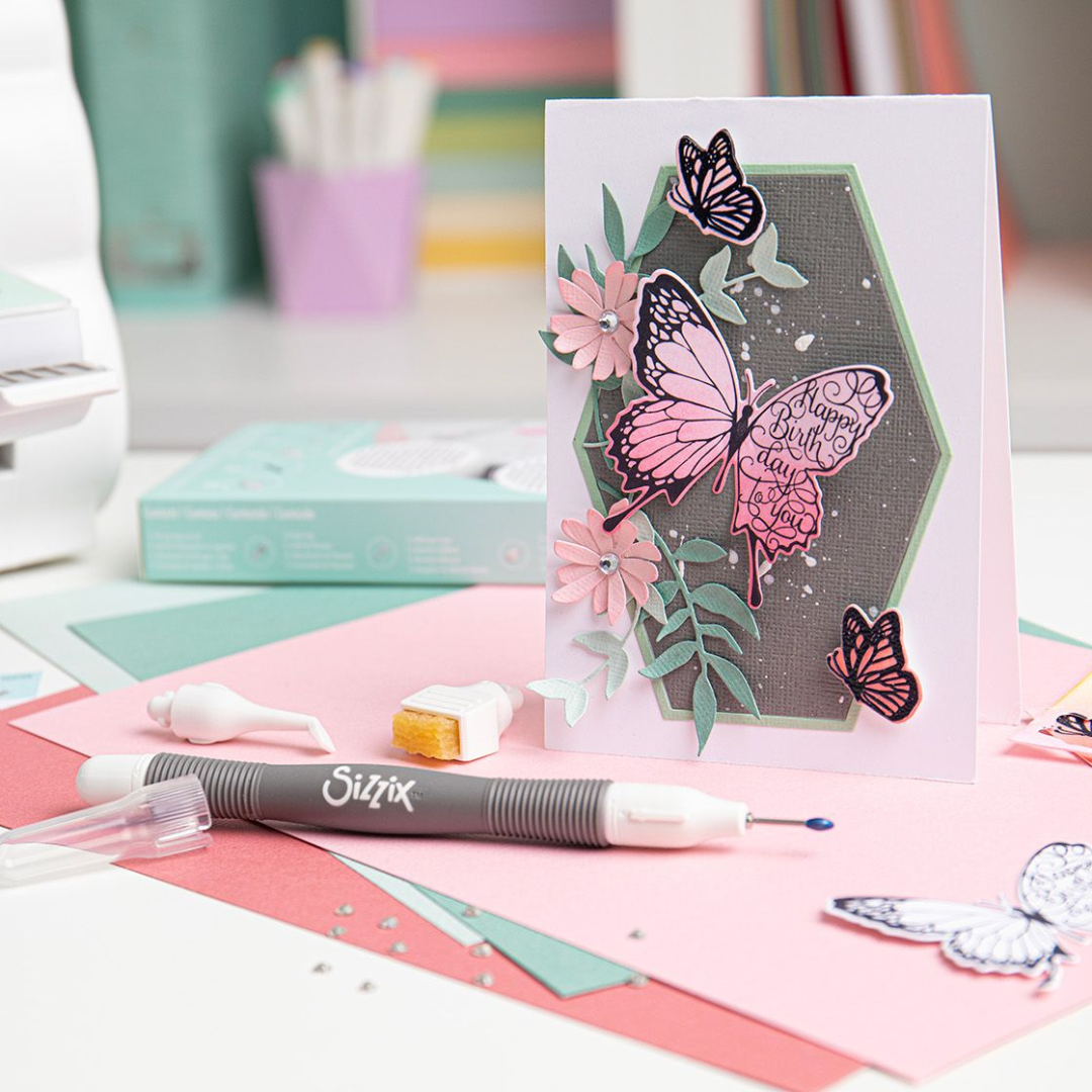 Sizzix Framelits Die Set 3PK and 3PK Stamps Butterfly Birthday