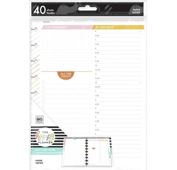 Me and My Big Ideas By The Hour Classic Filler Paper Happy Planner (40 Sheets)