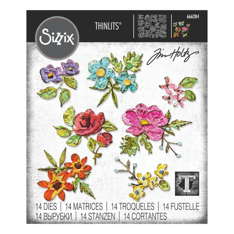 Sizzix Thinlits Die Set 14PK - Brushstroke Flowers Mini by Tim Holtz