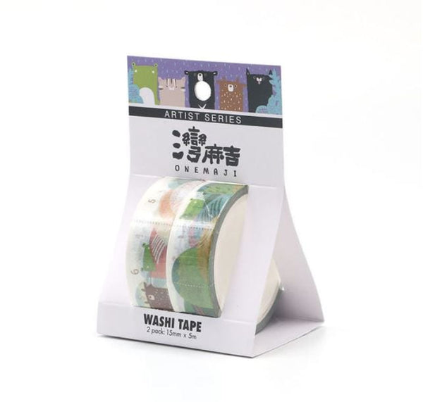 Onemaji Go Hiking Cartoon Washi Tape Set 15mm x 5m 2 Rolls