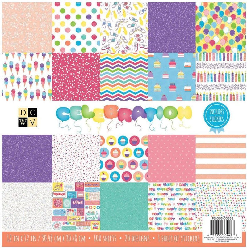 DCWV Celebration Single-Sided Cardstock Stack 12"X12" 100 Sheets