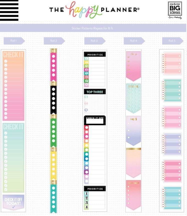 Me and My Big Ideas Checklist Sticker Rolls Happy Planner - 5 Rolls (184 pcs)