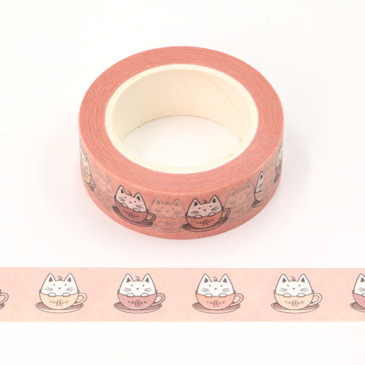 Coffee Cup Cat Washi Tape 15mm x 10m