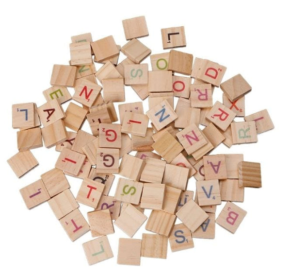 Wooden Scrabble Tiles Uppercase Colored Letters (100 pcs)