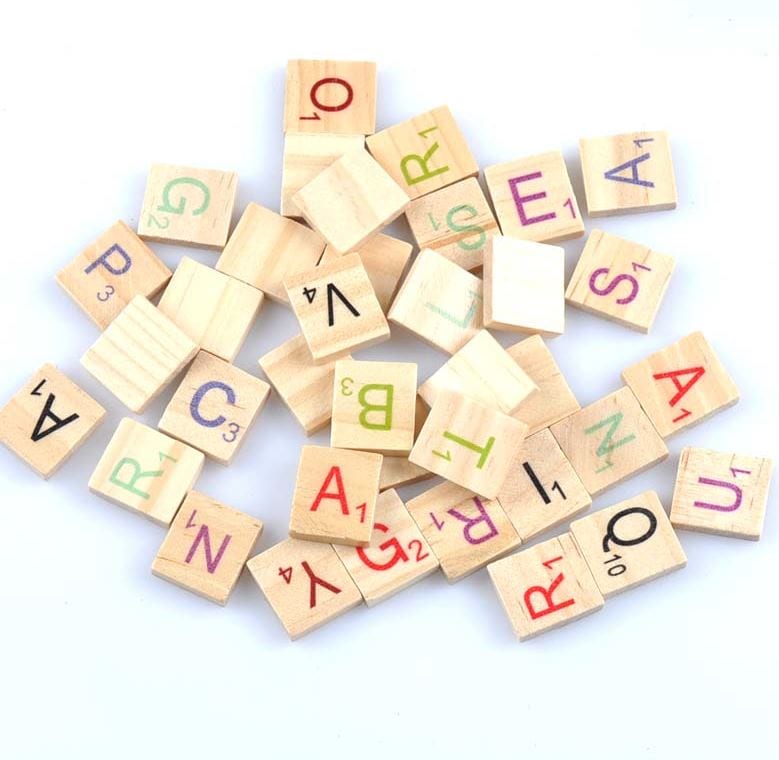 Wooden Scrabble Tiles Uppercase Colored Letters (100 pcs)