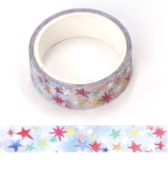 Colorful Stars with Foil Accent Washi Tape (15mm x 5m)