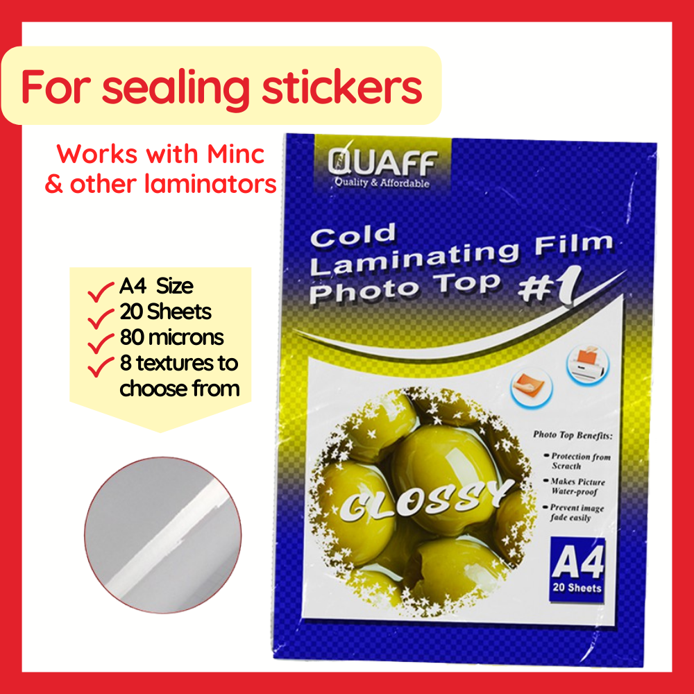 Quaff Cold Laminating Film Photo Top 20 Sheets A4 Size