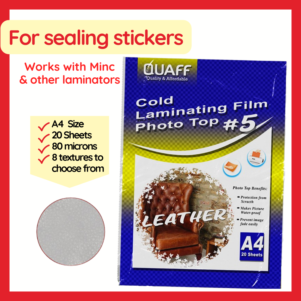 Quaff Cold Laminating Film Photo Top 20 Sheets A4 Size