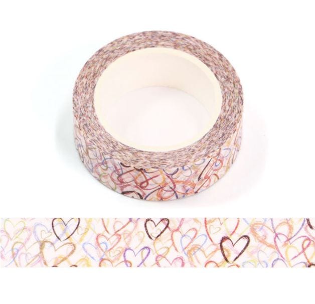 Crayon Doodled Hearts Washi Tape 15mm x 10m