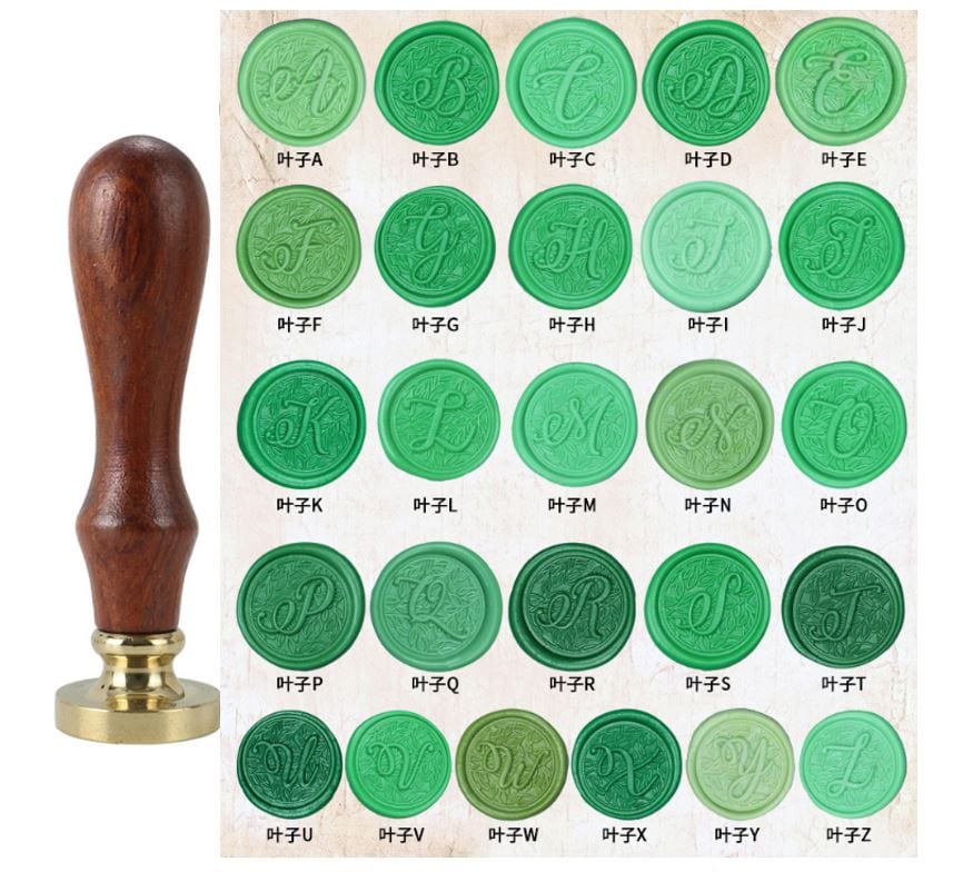 Wax Seal Cursive on Leaves Monogram (Choose from N - Z)
