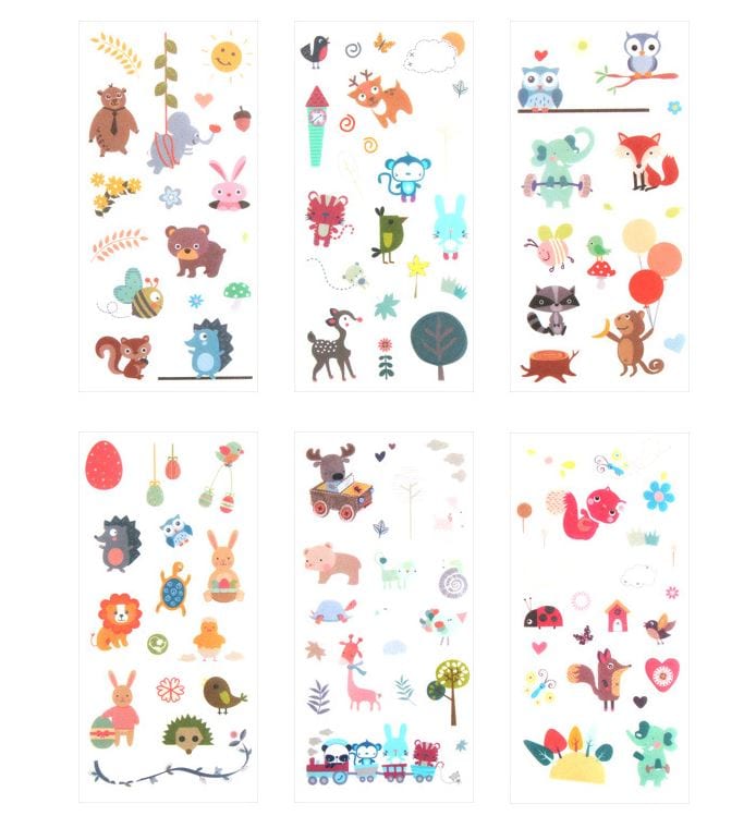 Cute and Colorful Animals Deco Stickers - 6 Sheets