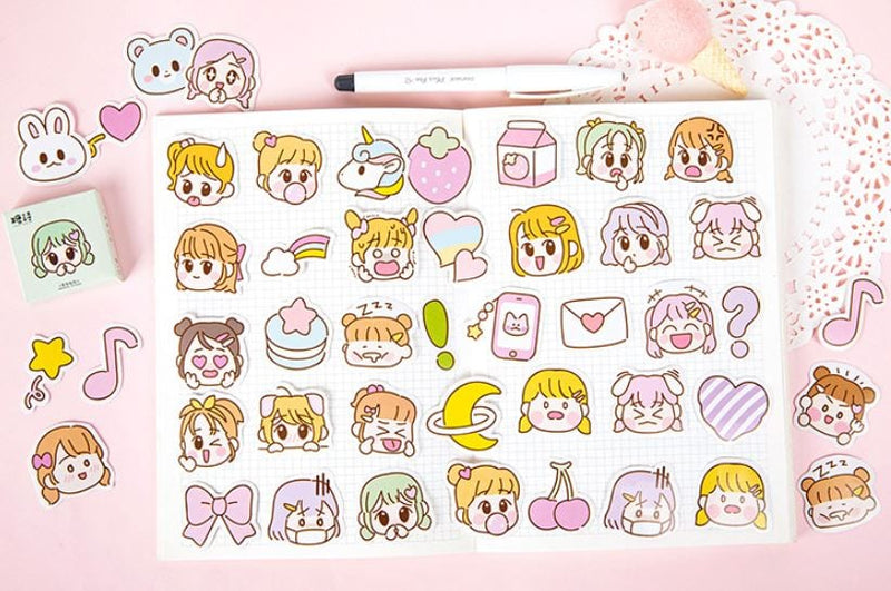 Candy Poetry Cute Girl Emote Sticker Flakes in a Box