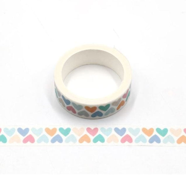Colorful Pastel Hearts Washi Tape 15mm x 5m