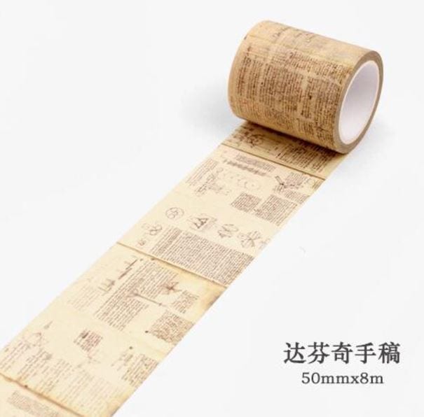 Twilight Da Vinci Manuscript Vintage Theme Masking Tape 50mm x 8m