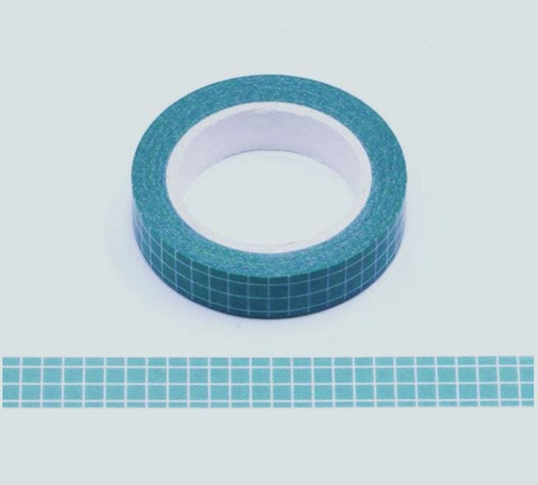 Dark Blue Green Grid Pattern Washi Tape 10mm x 10m