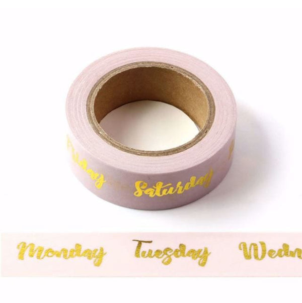 Foil Days on the Week on Pink Washi Tape 15mm x 10m